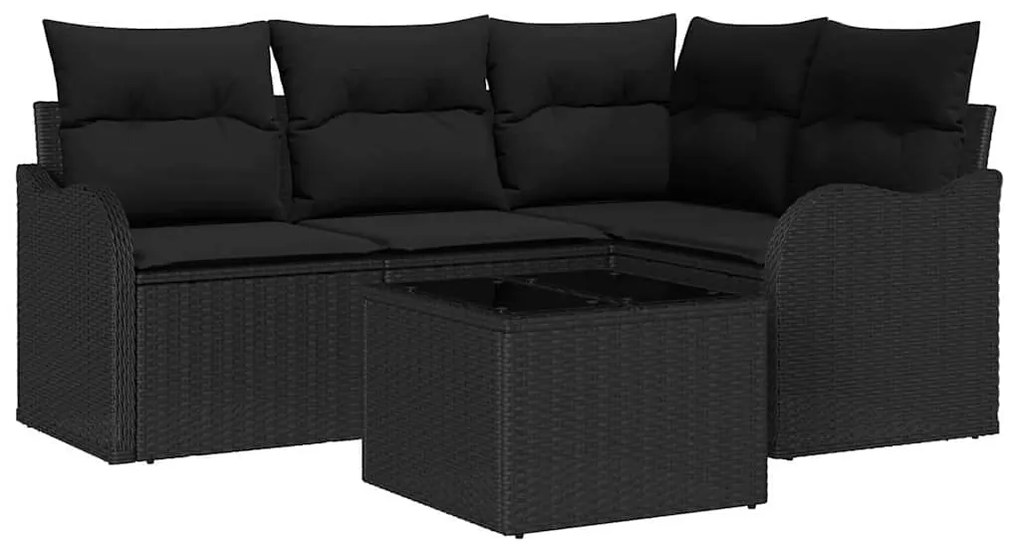 vidaXL Σετ Καναπέ Κήπου με μαξιλάρι 5 pcs Μαύρο Πολυ ράταν