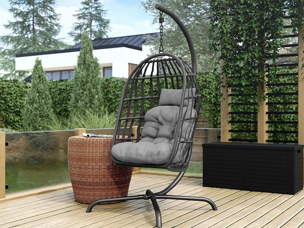 Κρεμαστή πολυθρόνα Comfivo 316, 200x92x115cm, 24 kg, Σκούρο γκρι, Γκρι, Μέταλλο, Πλαστικό ψάθινο, Ταπισερί, Μαξιλάρι καθίσματος: Ναι | Epipla1.gr