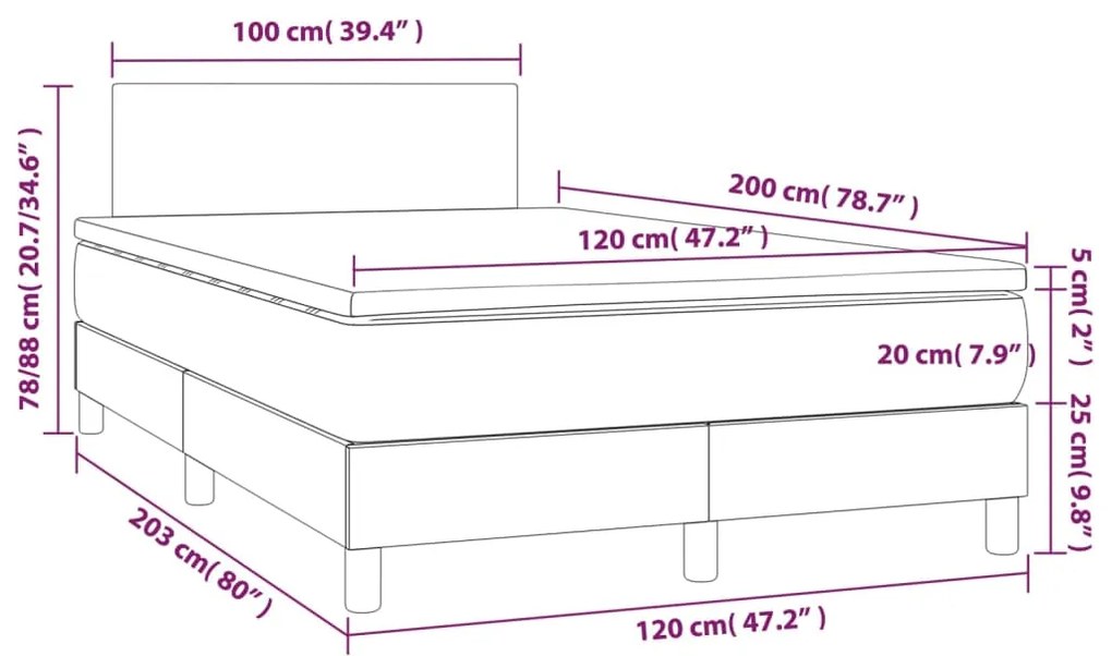 vidaXL Κρεβάτι Boxspring με Στρώμα Γκρι 120x200εκ. από Συνθετικό Δέρμα