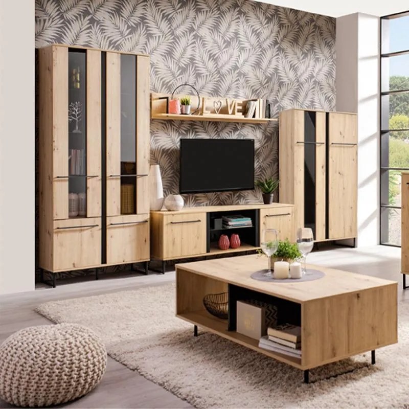 Βιτρίνα Sardinia 2K VS2 Artisan Oak - Μαύρο 84.5x35x193.5 εκ. 84.5x35x193.5 εκ.