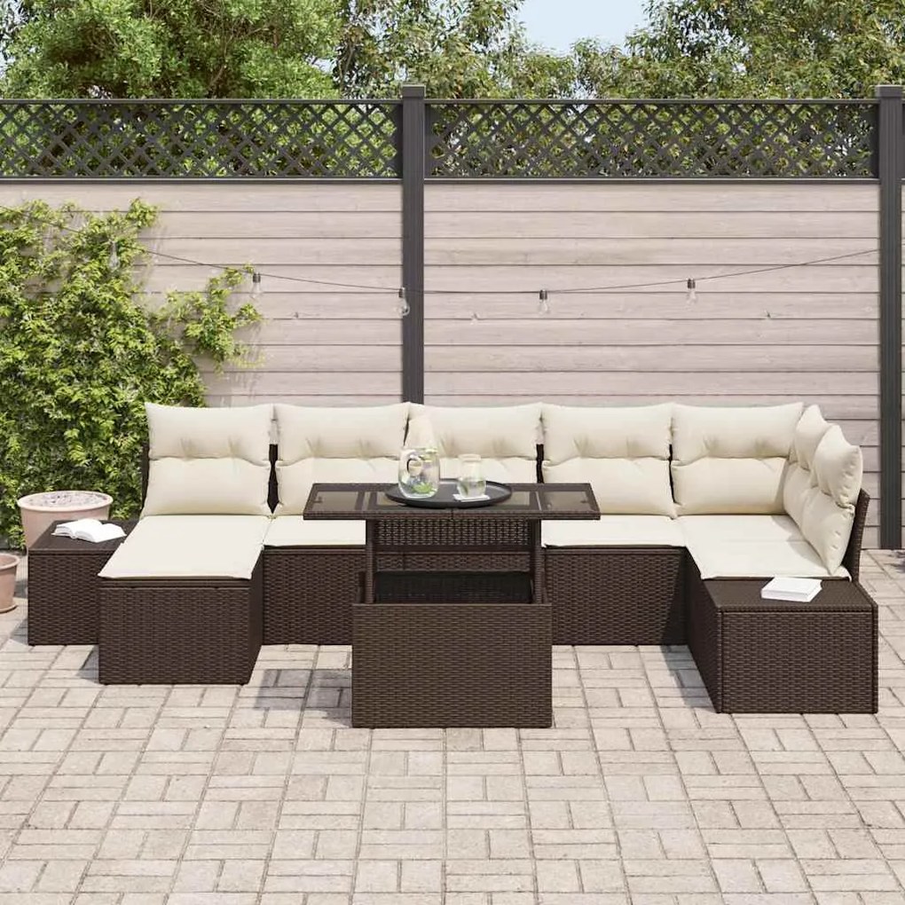 vidaXL Σετ Καναπέ Κήπου με μαξιλάρι 8 pcs Καφέ και κρεμ