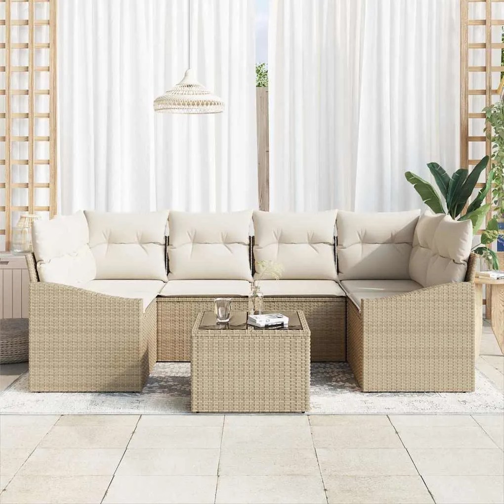 vidaXL Σετ Καναπέ Κήπου με μαξιλάρι 7 pcs Μπεζ, Κρέμα 55 x 55 x 37 εκ