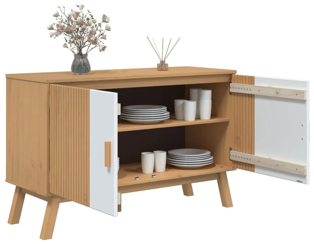 vidaXL Μπουφές OLDEN Λευκό &amp; Καφέ 114x43x73,5 εκ. Μασίφ Ξύλο Πεύκου