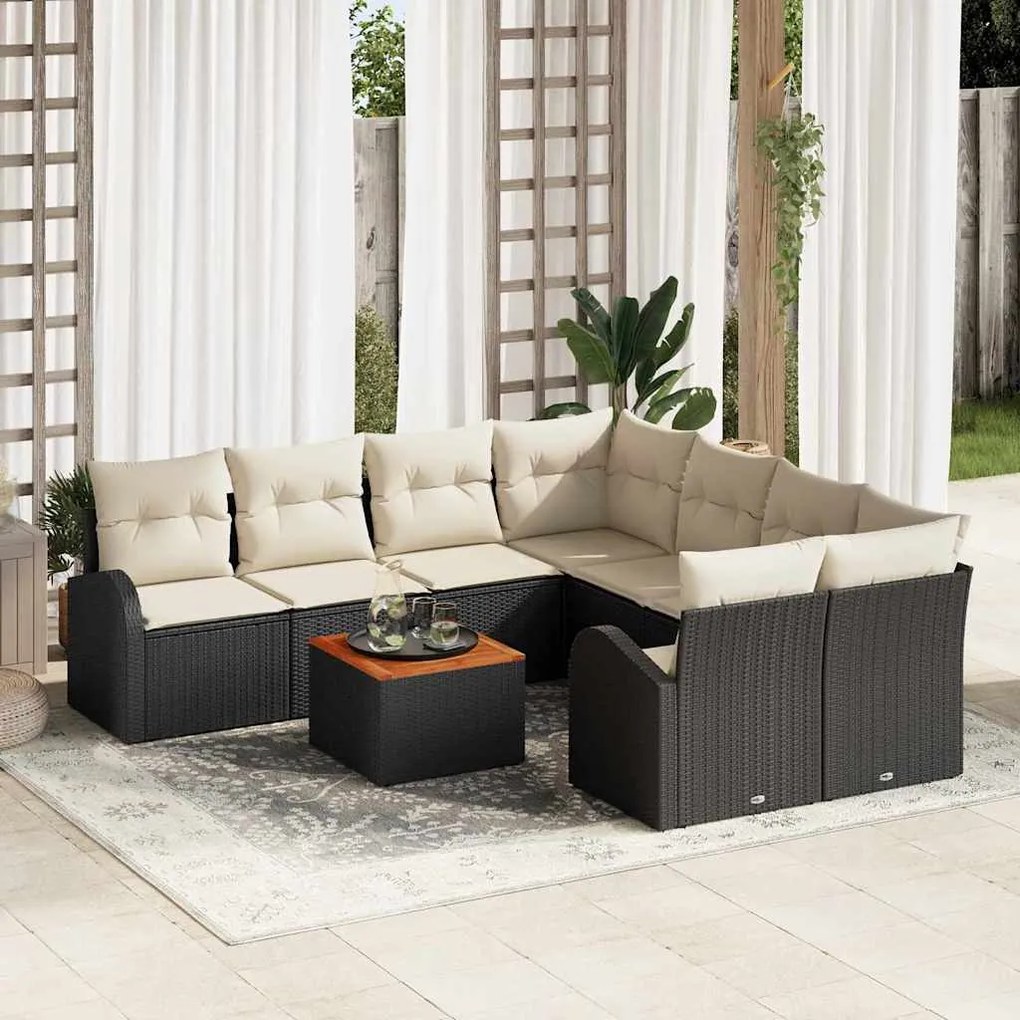 vidaXL Σετ Καναπέ Κήπου 9 pcs Μαύρος, λευκός