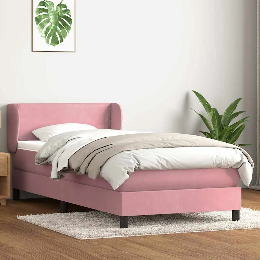 vidaXL Κρεβάτι Boxspring με Στρώμα Ροζ 100x210 εκ. Βελούδινο