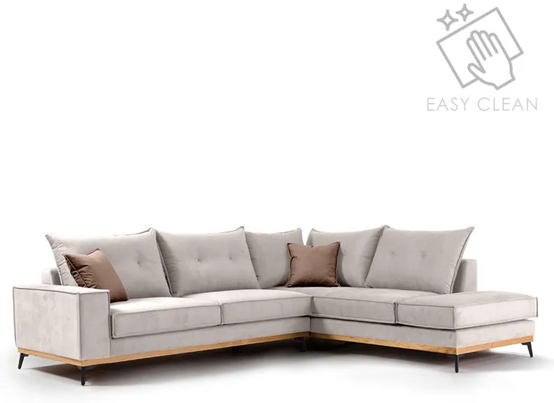 Γωνιακός καναπές αριστερή γωνία Luxury II pakoworld ύφασμα cream-mocha 290x235x95εκ