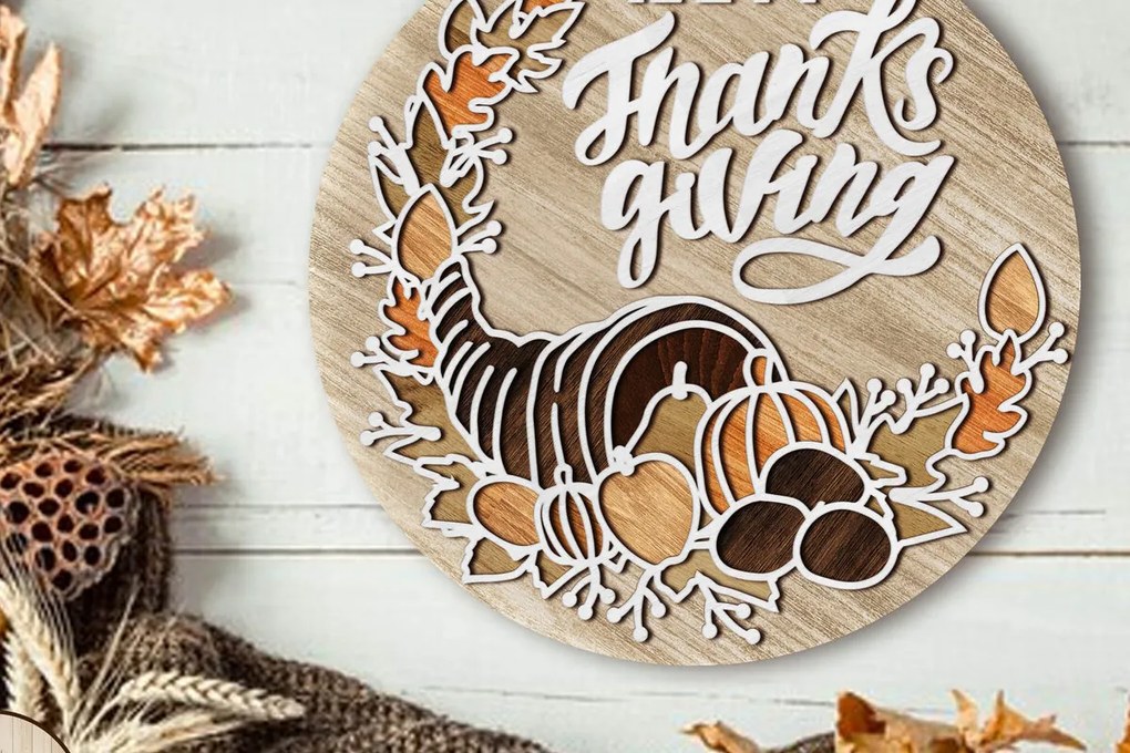 Σετ των 2 Intra απο ξύλο plywood 3mm-4mm πάχος – Πρότυπο πολυστρωματικής κοπής ημέρας των ευχαριστιών Δίασταση  20x20 cm INTRAFABR-80312364