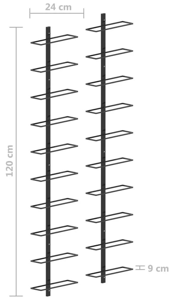 Βάσεις Κρασιών Τοίχου 2 τεμ. για 20 Φιάλες Μαύρες Μεταλλικές - Μαύρο