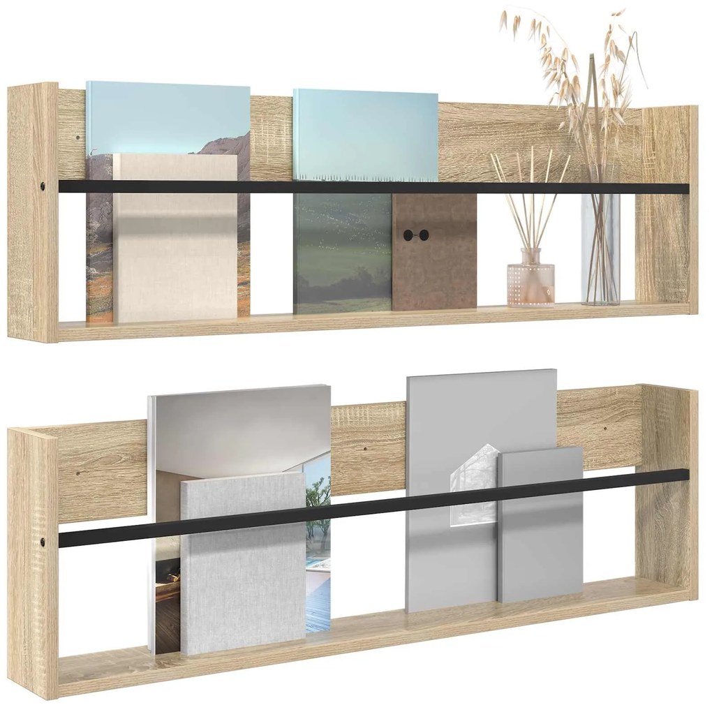 vidaXL Ράφι Περιοδικών με ράφι 2 pcs Δρύς Sonoma 100 x 12 x 30 εκ
