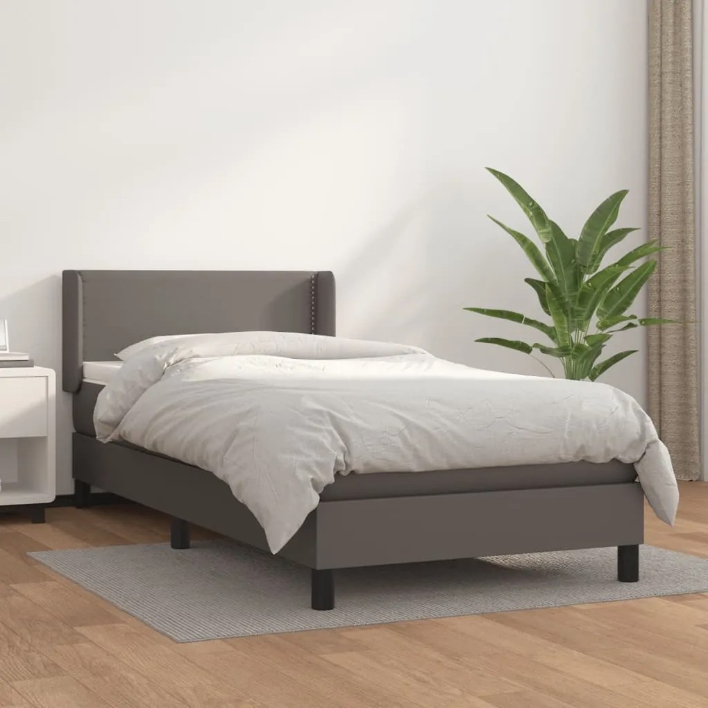 vidaXL Κρεβάτι Boxspring με Στρώμα Γκρι 90x200 εκ. από Συνθετικό Δέρμα