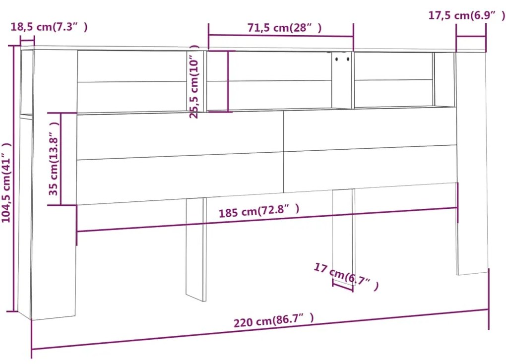 vidaXL Κεφαλάρι Με Αποθηκευτικό Χώρο Γκρι Sonoma 220x18,5x104,5 εκ.