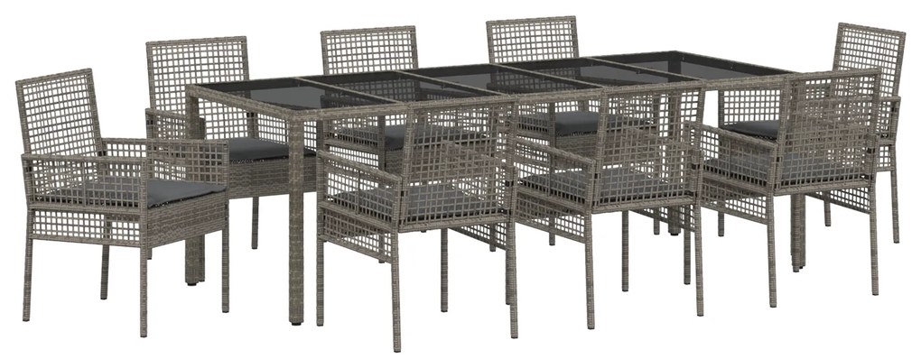 vidaXL Σέτ φαγητού για κήπο 9 pcs Γκρι 250 x 100 x 75 cm
