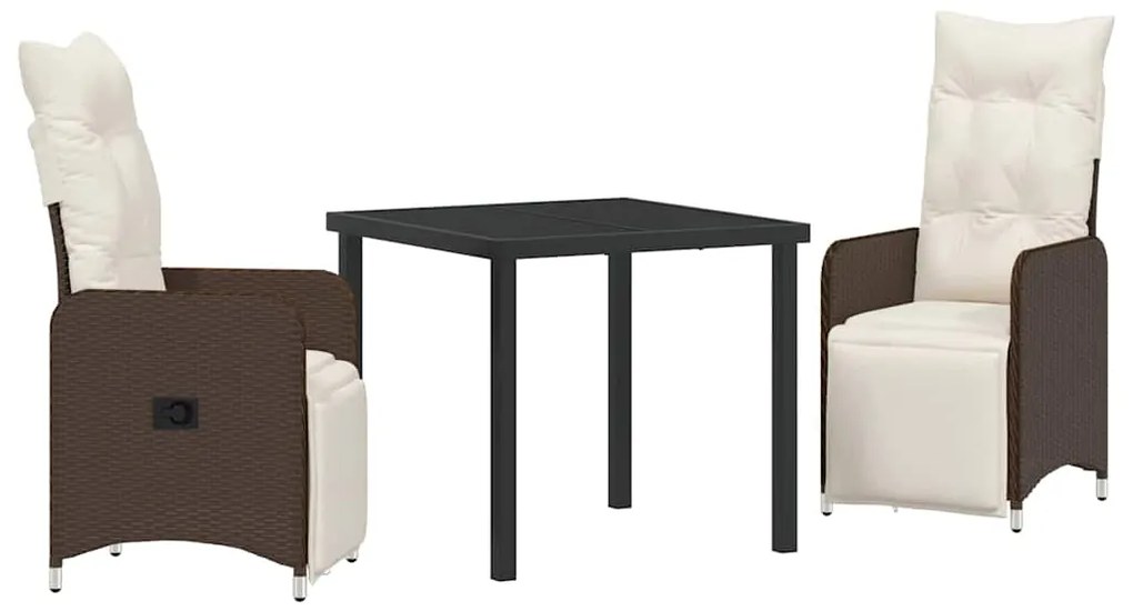 vidaXL Σέτ φαγητού για κήπο με μαξιλάρι 3 pcs Καφέ Πολυ ράταν