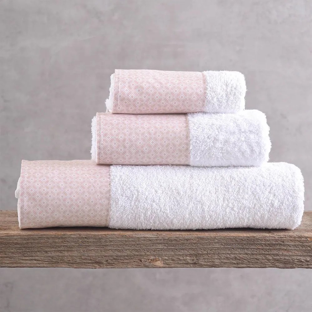 Πετσέτες Sinclair Σε Κουτί (Σετ 3τμχ) White-Pink Ρυθμός Σετ Πετσέτες 70x140cm 100% Cotton Foam