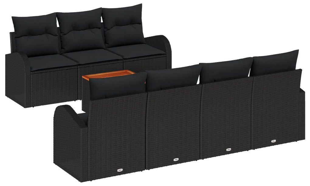 vidaXL Σετ Σαλονιού Κήπου 8 pcs Μαύρο Μεγάλο Ρατάν, ύφασμα