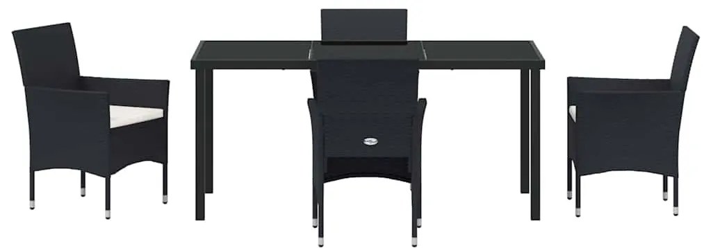 vidaXL Σέτ φαγητού για κήπο με μαξιλάρι 5 pcs Μαύρο συνθετικό ρατάν