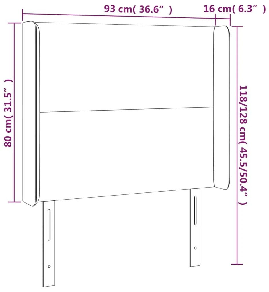 vidaXL Κεφαλάρι Κρεβατιού LED Σκούρο Γκρι 93x16x118/128εκ. Βελούδινο