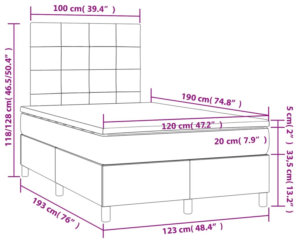 ΚΡΕΒΑΤΙ BOXSPRING ΜΕ ΣΤΡΩΜΑ ΣΚΟΥΡΟ ΓΚΡΙ 120X190 ΕΚ ΥΦΑΣΜΑΤΙΝΟ 3269882