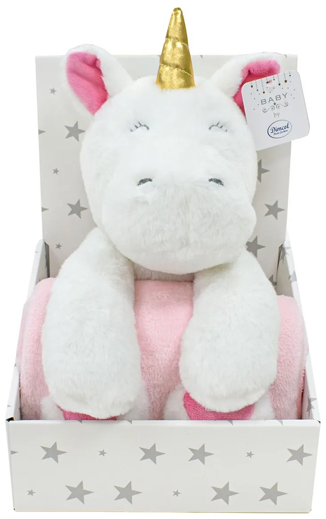 Κουβέρτα Fleece Αγκαλιάς (75x90) + Λούτρινο Dimcol Unicorn 02 White-Pink