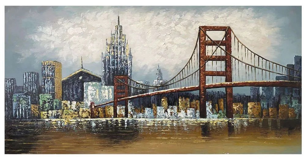 Πίνακας Καμβάς Γέφυρα Golden Gate 15-00-23563 120x60cm Multi Marhome Οριζόντιοι Canvas