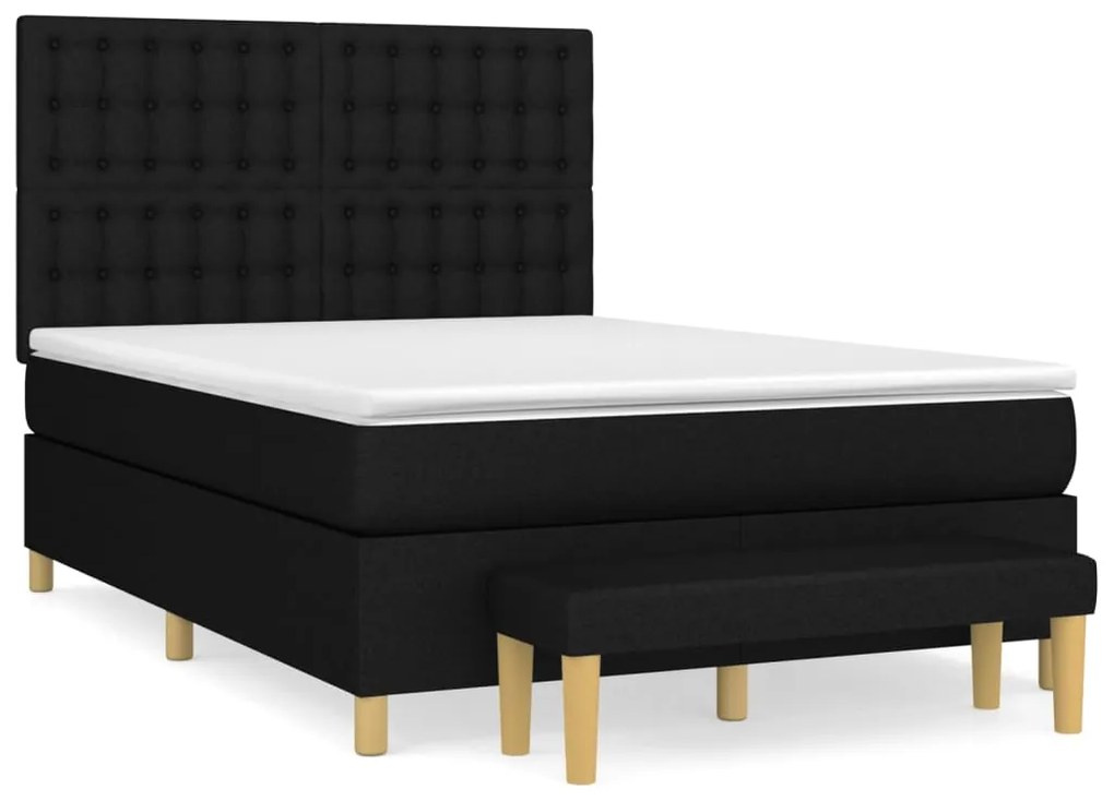 vidaXL Κρεβάτι Boxspring με Στρώμα Μαύρο 140x190 εκ. Υφασμάτινο