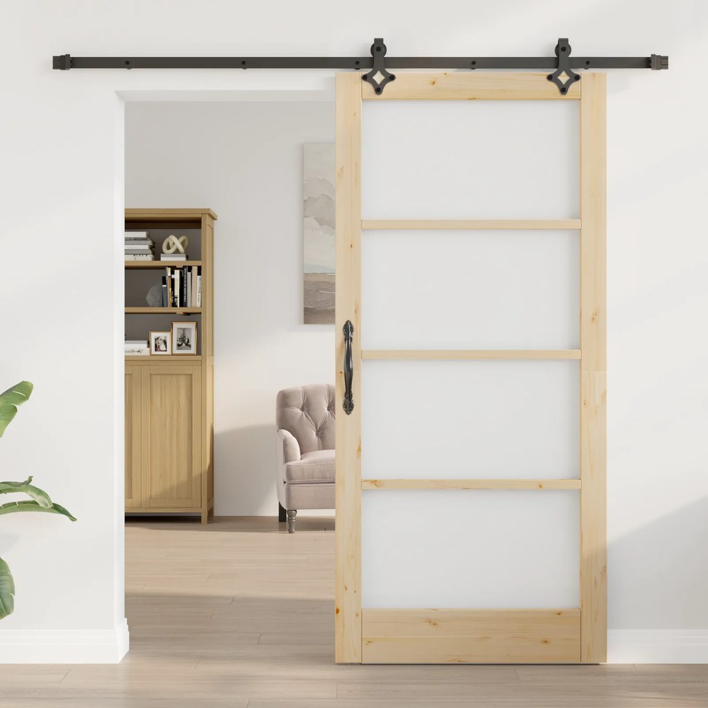 vidaXL Συρόμενη Πόρτα με Σετ Υλικών 93x202 εκ. Στερεό Ξύλο Πεύκου