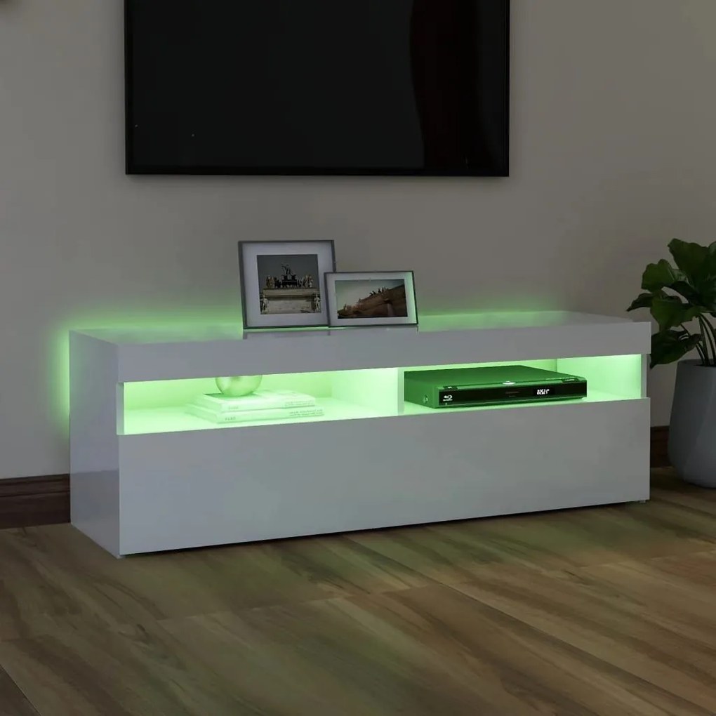 Έπιπλο Τηλεόρασης με LED Γυαλιστερό Λευκό 120 x 35 x 40 εκ. - Λευκό