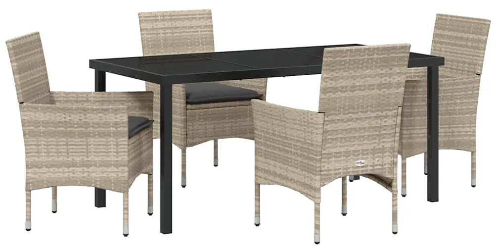 vidaXL Σέτ φαγητού για κήπο με μαξιλάρι 5 pcs Ανοιχτό γκρι Πολυ ράταν