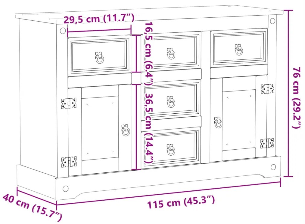 Ντουλάπι Corona 112 x 40 x 75 εκ. από Μασίφ Ξύλο Πεύκου