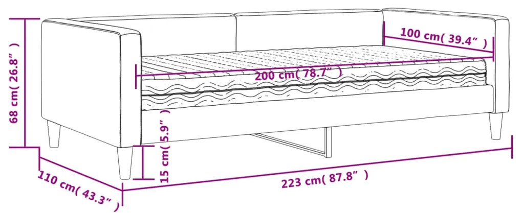 Καναπές Κρεβάτι με Στρώμα Ανοιχτό Γκρι 100 x 200 εκ. Υφασμάτινο - Γκρι