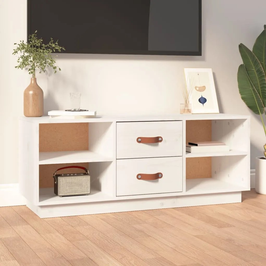 vidaXL Έπιπλο Τηλεόρασης Λευκό 100 x 34 x 40 εκ. από Μασίφ Ξύλο Πεύκου