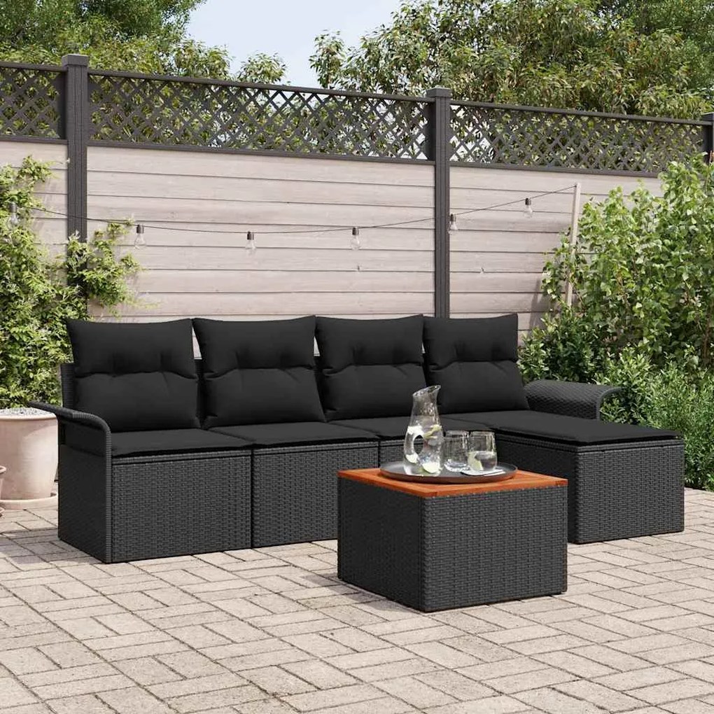 vidaXL Σετ Καναπέ Κήπου 6 pcs Μαύρο Πολυ ράταν