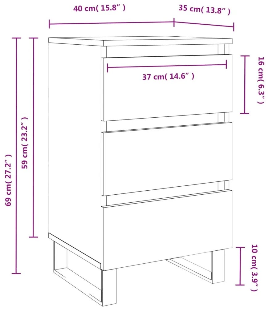 Κομοδίνα 2 τεμ. Sonoma Δρυς 40x35x69 εκ. από Επεξεργασμένο Ξύλο - Καφέ