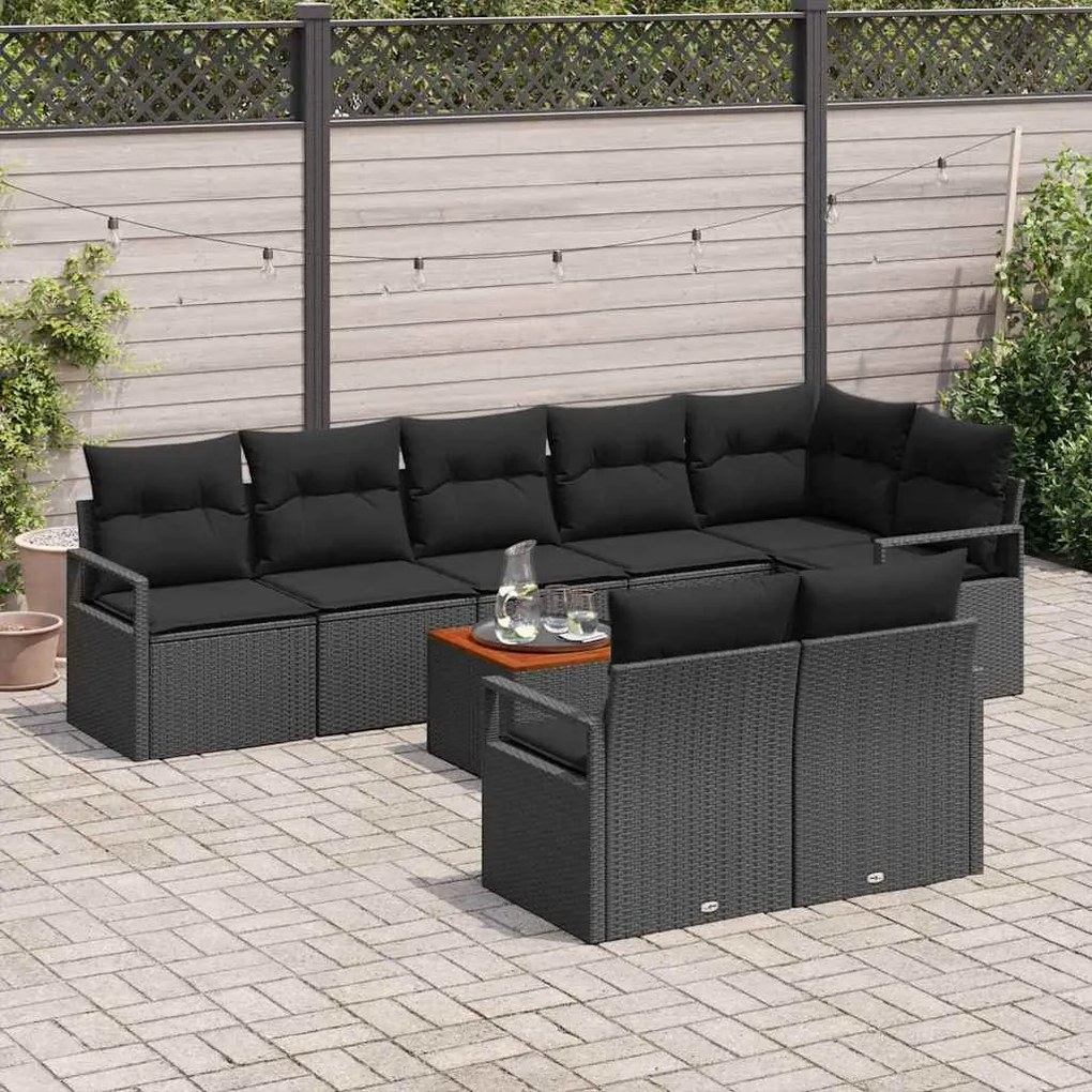 vidaXL Σετ Καναπέ Κήπου με μαξιλάρι 9 pcs Μαύρο Πολυ ράταν