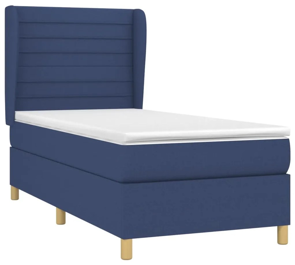 Κρεβάτι Boxspring με Στρώμα Μπλε 90x200 εκ.Υφασμάτινο - Μπλε