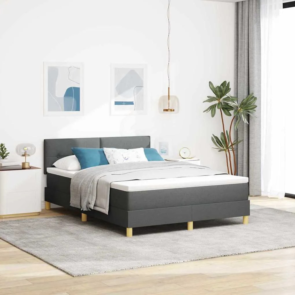 vidaXL Box Spring Bed με Στρώμα Σκούρο Γκρι 140x190 εκ Ύφασμα