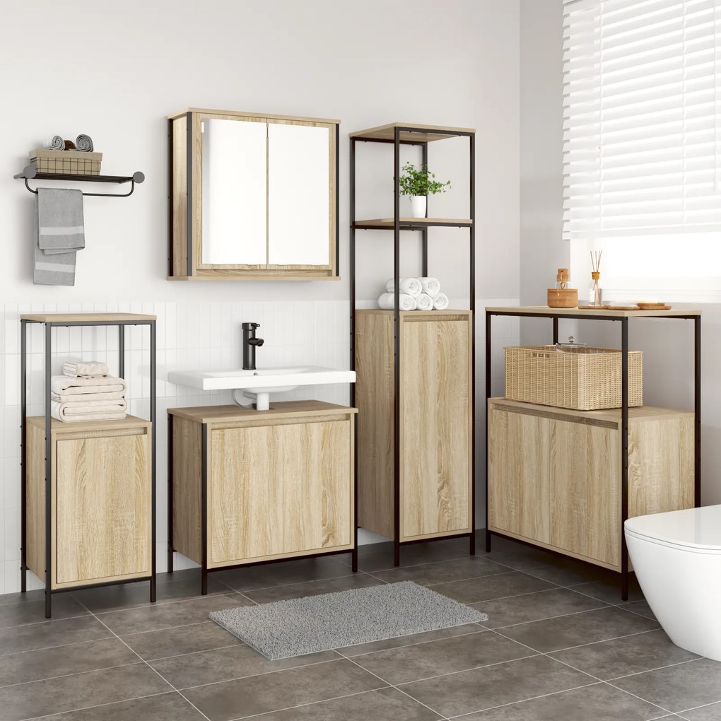 vidaXL Σετ Επίπλων Μπάνιου 5 τεμαχίων  σε Sonoma Oak Επεξεργασμένο Ξύλο