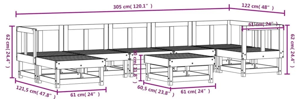 vidaXL Σαλόνι Κήπου Σετ 8 Τεμαχίων από Μασίφ Ξύλο Ψευδοτσούγκας