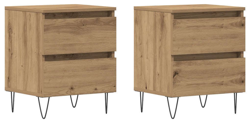 vidaXL Κομοδίνα 2 τεμ Ξύλο Δρυός 40x35x50 εκ Μηχανικά Ξύλα