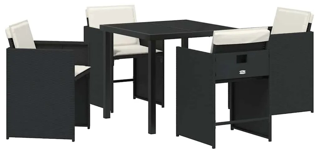 vidaXL Σέτ φαγητού για κήπο με μαξιλάρι 5 pcs Μαύρο Πολυ ράταν