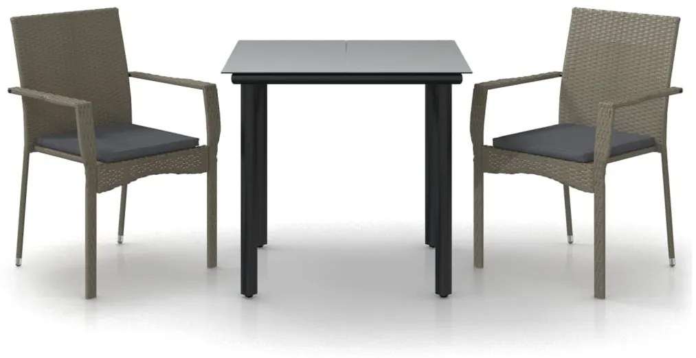 vidaXL Σετ Τραπεζαρίας Κήπου 3 τεμ. Μαύρο/Γκρι Συνθ.Ρατάν με Μαξιλάρια