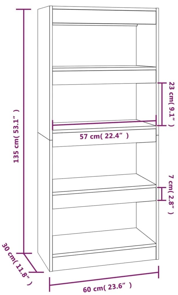 Βιβλιοθήκη/Διαχωρ. Χώρου Καφέ Δρυς 60x30x135 εκ. Επεξεργ. Ξύλο - Καφέ