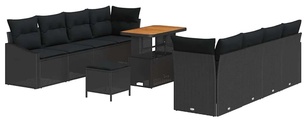 vidaXL Σετ Καναπέ Κήπου με μαξιλάρι 11 pcs Μαύρο 90 x 55 x 71 cm