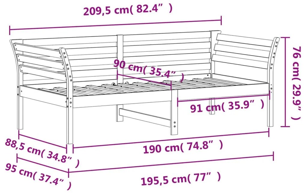 Καναπές Κρεβάτι Χωρίς Στρώμα 90x190 εκ. Μασίφ Ξύλο Πεύκου - Καφέ