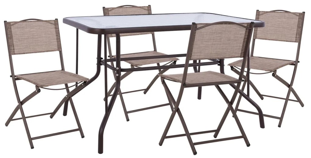 Σετ Κήπου Τραπεζαρία MAG 5 τεμ Καφέ Μεταλλικό με Τραπέζι 110x60x71 εκ. &amp; 4 Καρέκλες Πτυσσόμενες