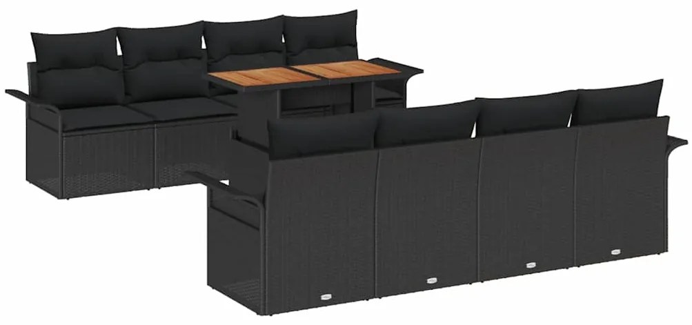 vidaXL σετ καναπέ κήπου 9 τεμαχίων με μαξιλάρια σε μαύρο πολυ-ράτταν