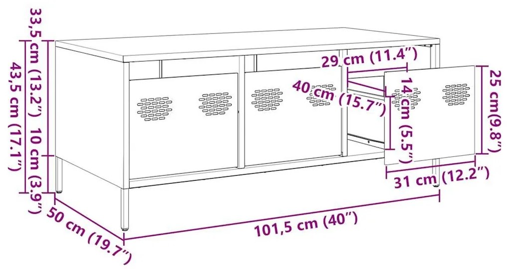 Τραπεζάκι Σαλονιού Ροζ 101,5x50x43,5εκ από Χάλυβα Ψυχρής Έλασης - Ροζ