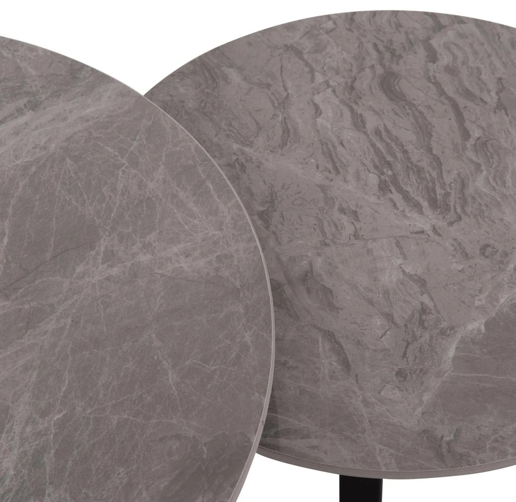 Τραπεζάκια σαλονιού TALOS Σετ 2 τμχ. Κεραμικό TOP με Όψη Γκρί Μαρμάρου Φ70 + Φ50εκ. 70x70x45.5 εκ.