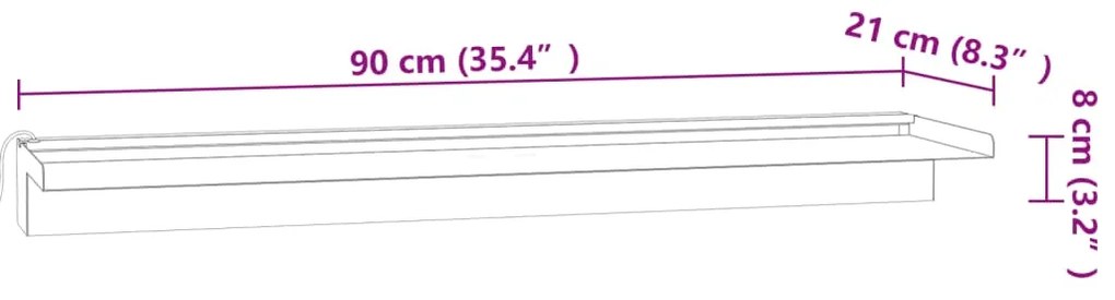 Σιντριβάνι Καταρράκτης Πισίνας με RGB LED 90 εκ Ανοξειδ. Ατσάλι - Ασήμι