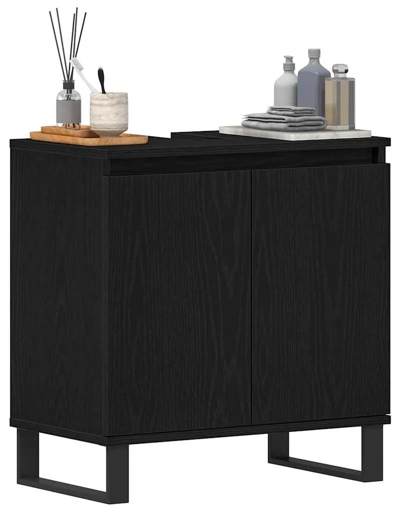 vidaXL Ντουλάπα Νιπτήρα Mπάνιου με πόρτα Μαύρη Οξυά 58 x 33 x 60 εκ.